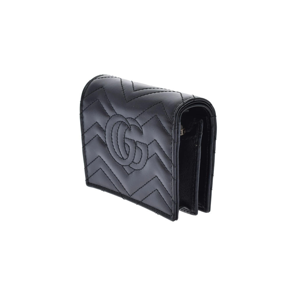 Gucci Marmont Wallet Chain Calf Black Compact GG Black